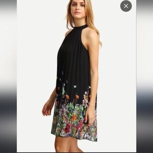 Chic Butterfly Floral Chiffon Dress- S